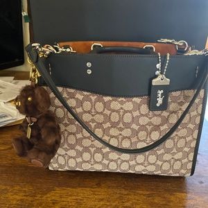 Coach signature black leather and cocoa w/wallet